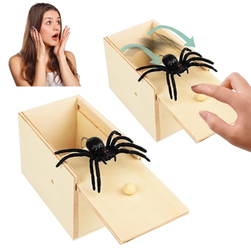 Vibbang 2 Stück Spinne Scherzartikel für Erwachsene Kinder, Spinne In Box, Spider Prank Box, Spinne Streich Box Holz, Spielzeug Streich Spider Scare Box Angst Box, Party Scherzartikel Favors Gifts