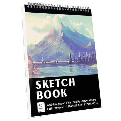 KINSPORY Skizzenbuch A4, 50 Blatt / 100 Seiten, 100 g/m², Spiralgebundenes Zeichenblock für Kinder, Künstler für Zeichnungen und Skizzen, Mal- und Schreibblock für Erwachsene, Mädchen und Jungen
