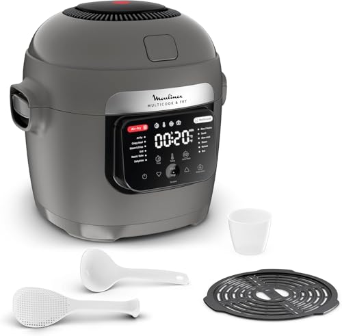 Moulinex Multicook & Fry, Multikocher & Integrierter Airfryer, 12 Programme, Kochen auf 2 Ebenen, verzögerter Start, 6L Kapazität, Hippo-Grau, MZ730BF0