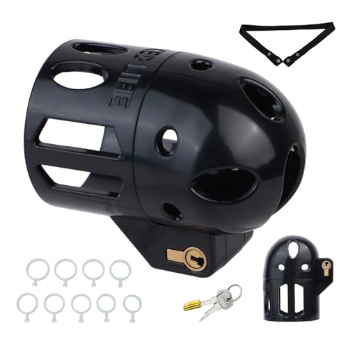 Peniskäfig Chastity Cage Männer mit Schloss und Belt Keuschheitskäfig mit 9 Verschiedenen Eichelringen zur Bondage der Erektion des Penis Sexspielzeug Atmungsaktiver und Leichter (Belt,Black)