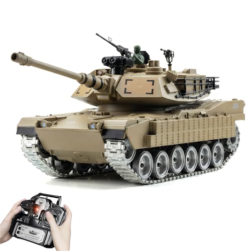 AoreSpty RC Panzer mit Schussfunktion, Ferngesteuerter Panzer 1:18 Scale M1A2, realistisches Modell mit Rauch, Sound & Licht, 2.4GHz Fernbedienung, für Kinder ab 8+