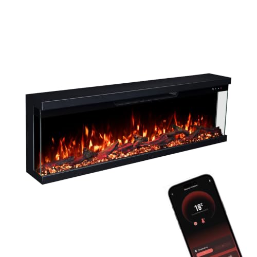 GF CORE Elektrokamin Insert 106 mit realistischem 3D LED-Feuer - Wand-Elektrokamin mit Heizung und Kaminfeuer, App Steuerung, Knistereffekt & Timer, max. 1800 W, 107x35x19cm