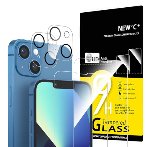 NEW'C für iPhone 13 für Panzerglas (2 Stück) und Kamera Panzer Schutz Glas für Kameraschutz (2 Stück) - kratzfest - keine Luftblasen - extrem widerstandsfähig - 9H-Härteglas