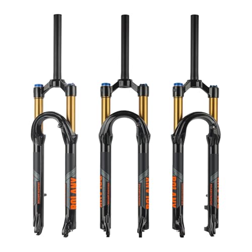 BOLANY 27.5/29Zoll MTB Luftgabel, 120mm Federweg Fahrrad-Federgabel 28.6mm (1-1/8inch) 220mm Gewindefreier gerader Gabelschaft 9x100mm QR Scheibenbremsversion