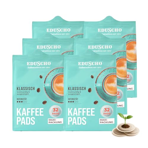 Eduscho Kaffeepads Vorratspack Maxi Packung, Klassisch, 192 Pads – 6 x 32 Pads, vollmundig & ausgewogen, für alle Pad Maschinen, industriell kompostierbar