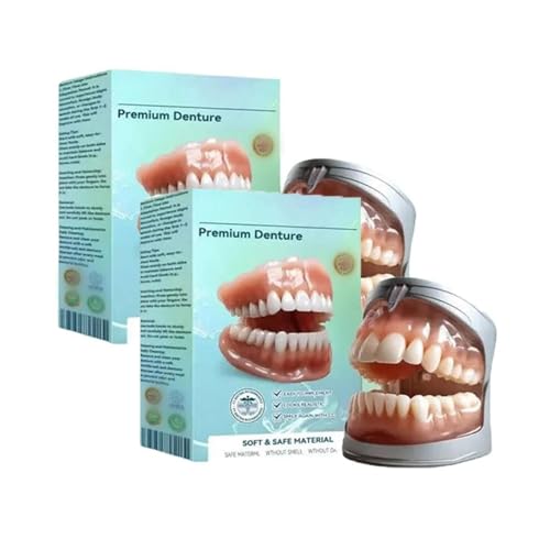 Hochwertiges Vollprothesen-Set, Individuell Angepasste Silikon-Zahnprothesen Für Ober- Und Unterkiefer, Natürliche Passform, Natürlich Aussehende Zähne, Für Männer Und Frauen (2Set)
