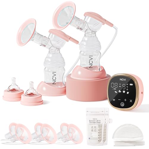 NCVI Milchpumpe Elektrisch mit 4 Modi & 9 Stufen für Effizientes Abpumpen der Muttermilch, Ultra-Leise (40dB), Anti-Rückfluss, USB-Aufladbar – Inkl. 10 Muttermilchbeutel & 6 Stilleinlagen (Rosa)