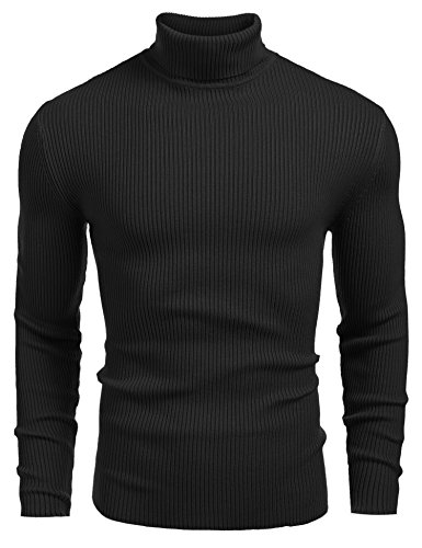COOFANDY Herren Rollragen Pullover Langarmshirt Feinstrick Sweater Freizeit Slim fit Basic Männer Pullover Schwarz S
