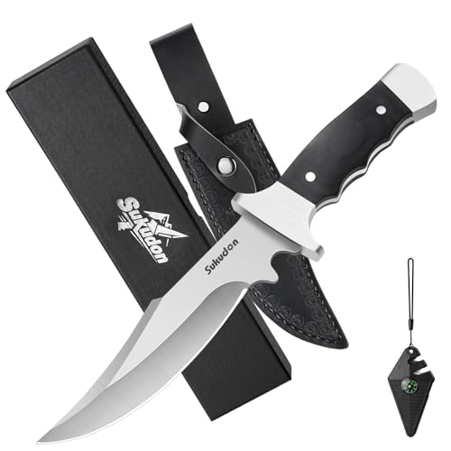 sukudon Jagdmesser,Outdoor Messer Survival mit Holster Messerschärfer mit Kompass,Bushcraft Messer set für Outdoor Jagd Wandern,Camping Survival Messer