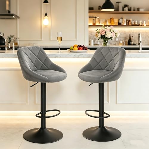 YLGJ&TIDY Barhocker 2er Set, Barhocker Höhenverstell 360° Drehfunktion,Grau