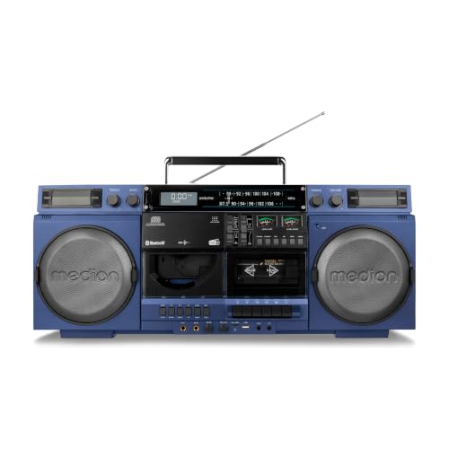 MEDION P66538 Kassettenrecorder (Retro Ghettoblaster mit CD-Player, 80er, groß, USB, SD, CD, Kassetten MC, DAB+ Radio Teleskopantenne, Bluetooth, Kassettendeck, Aufnahmefunktion, Batteriebetrieben)