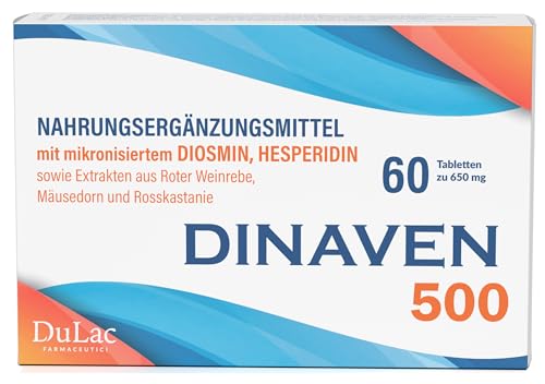 Dulac – Dinaven 500, Nahrungsergänzung für Schwere und Geschwollene Beine, 60 Tabletten, für Venen und Lymphdrainage Beine, Ideal bei Krampfadern, mit Diosmin und Hesperidin, Made in Italy