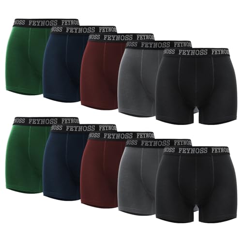 feynoss Boxershorts Herren 10er Pack - Atmungsaktive Männer Unterwäsche, Retroshorts Unterhosen Männer, XL für Fahrrad Fahren, Ball Sports