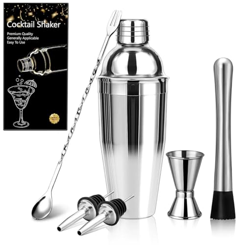 Lumanothy Cocktail Shaker Set, 6-teiliges Edelstahl Cocktail Set mit Zubehör & Rezeptkarten, 750ml Barkeeper Set für Zuhause, Bar, Party