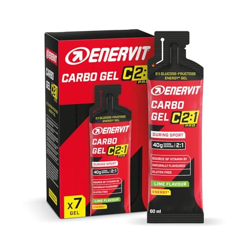 Enervit Carbo Gel C2:1PRO Mango – Energie Gel mit 40 g Kohlenhydraten pro Portion, 50 % schneller absorbierte Kohlenhydrate, Mango-Geschmack, Vegan, Glutenfrei, Leichtverdaulich, 7 Packungen à 60 ml