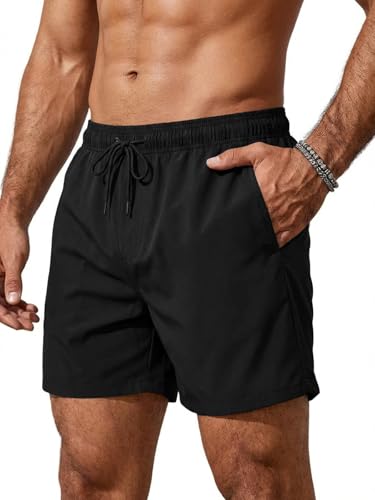 Runcati Badehose Herren Schnelltrocknend Badeshorts Männer Einfarbig Strand Schwimmhose Elastische Taille Sport Trainingsshorts mit Mesh-Futter und Reißverschlusstasche Schwarz XL