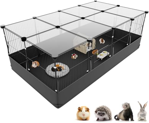 Aystkniet Meerschweinchen Gehege, Freigehege mit oberer Abdeckung & Wasserdichtem Bodenfutter, 122CM x 60CM x 40CM Kleintiergehege für Hamster, Kaninchen, Schildkröte, Kätzchen Gerbil, Kleintierkäfig