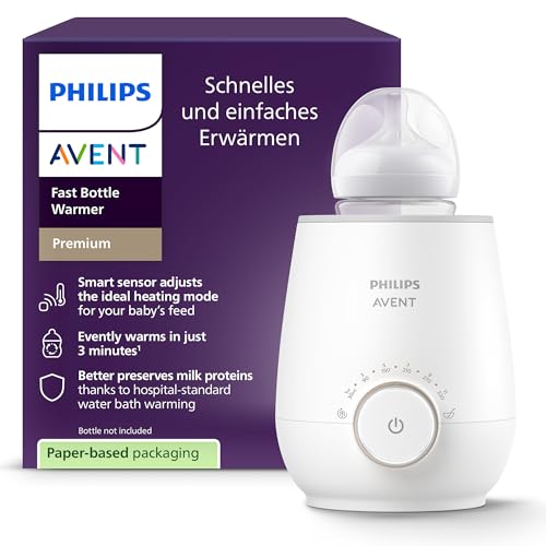 Philips Avent Schneller Premium-Fläschchenwärmer, mit intelligenter Temperaturregelung, Wasserbadtechnologie, automatischer Abschaltung, Modell SCF358/00