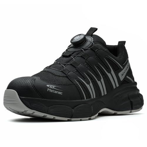 Netanac Arbeitsschuhe Herren Leicht Sicherheitsschuhe, Stahlkappenschuhe Damen, Atmungsaktive Bequeme &Breite Passform, Gummisohle,Grau,EU42