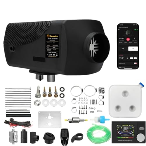 Sunster 8KW tragbare Diesel Heizung, 12V 24V Diesel Standheizung mit Bluetooth APP, Fernbedienung & LCD-Monitor, 0.16–0.48 L/Std Dieselheizung Schnelle Heizung für LKW Boot Wohnmobile Campervans