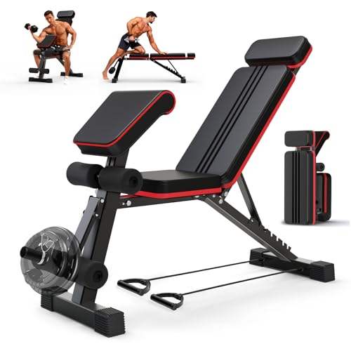 SPYLAVE Hantelbank Klappbar Multifunktion 8-in-1 Trainingsbank, 400KG Belastbarkeit, Verstellbare Fitnessbank mit 7-Fach Rückenlehne, Beinstrecker & Rückentrainer, Ganzkörpertraining für Home Gym (XL)