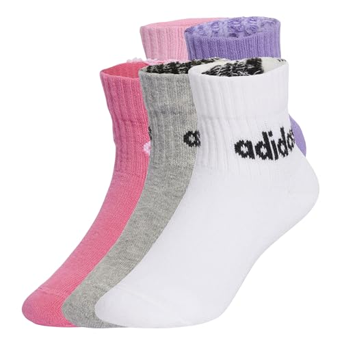 adidas Unisex Kinder Linear Kids Ankle Socks 5Pp, True Pink/Pink Fusion/Violet Fusion/Medium Grey Heather, 5-6 Years