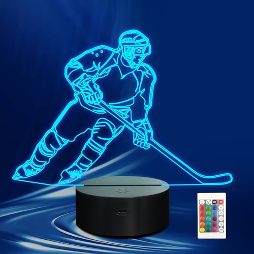 CoolGift Mart Eishockey Geschenke, 3D LED Nachtlicht, 16 Farben Illusion Lampe mit Fernbedienung und Timer, perfekte Weihnachten und Geburtstag Geschenkidee für Jungen, Kinder und Jugendliche
