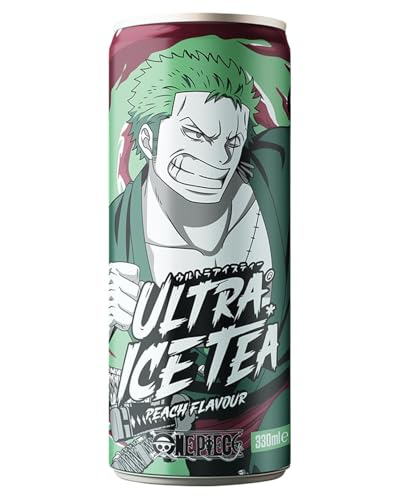ULTRA ICE TEA Bio Eistee – Veganes Getränk aus schwartee Extrakt mit dem One Piece Charakter Zoro – Erfrischender Pfirsich-Geschmack – 1 x 330 ml ( sortierte Artikel )