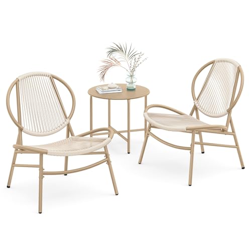 SONGMICS Balkonmöbel, 3er Set, Gartenmöbel-Set, aus PE-Polyrattan, Outdoor, mit Tisch, 2 Stühlen, für Terrasse, Garten, Balkon, Kamelbraun GGF021K01