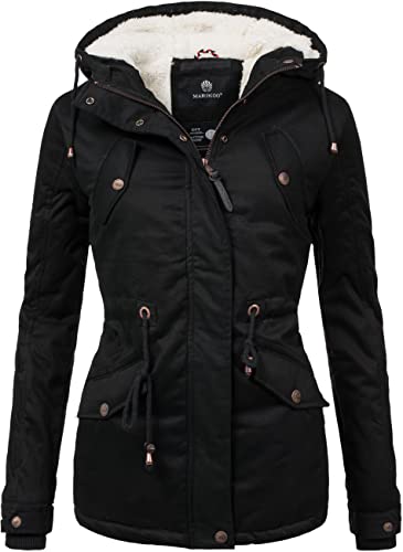 MARIKOO Damen warme Winterjacke mit kuscheliger verstellbarer Kapuze Manolya Schwarz Gr. XL