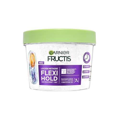 Garnier Fructis Locken Methode Flexi Hold, feuchtigkeitsspendendes Gel, für alle Lockentypen, mit Hyaluron, langanhaltender Halt, Haargel ohne Silikone, Haar Styling, kein Verkleben, 370 ml