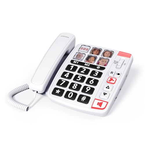 SWISSVOICE - Xtra 1110 - Festnetztelefon für Senioren - Große Tasten - 6 Direktwahltasten mit Foto - Extra-lauter Klingelton - Anrufanzeige - Audio Boost - Hörgerätekompatibel - Braille - Weiß
