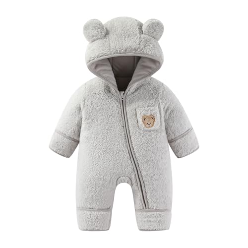 WYTbaby Baby Overall Winter Fleece Newborn Schneeanzug Mit Kapuze Warm Strampler Romper für Baby Jungen Mädchen 0-3 Monate