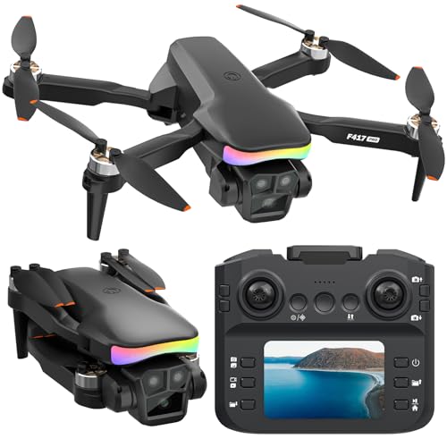 Fakjank F417PRO Drohne mit Kamera 1080P für Kinder und Erwachsene, Mini Drohne mit Bildschirm, Duale 90° Linse, LED, Optischer Fluss, Anfänger Drohne, Modularer Akku, Headless, 3D-Flip, Koffer