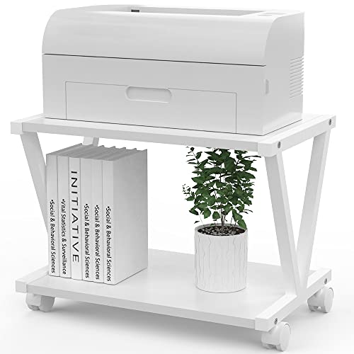 VEDECASA Desktop Drucker Stand 2-Tier Unter Schreibtisch Holz Drucker Regal Rustikale industrielle Bauernhaus Holz Speicher Buvech Regal Tisch Organizer für Home Office Stilvolle Robuste (weiß)