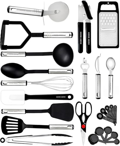 Küchenutensilien Set Kochset - Antihaft Hitzebeständiger Küchenhelfer Set - Pfannenwender Kochlöffel set - Küchen Gadgets (25-tlg Nylon Set)