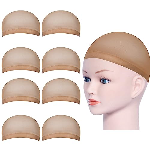 URAQT Wig Cap, 8 Stück Perücke Kappen Caps Haarnetz Nylon Set, Dehnbare Elastische Atmungsaktive Perückenkappe Unterziehhaube, Perückennetz 8 Neutral Nackt Beige