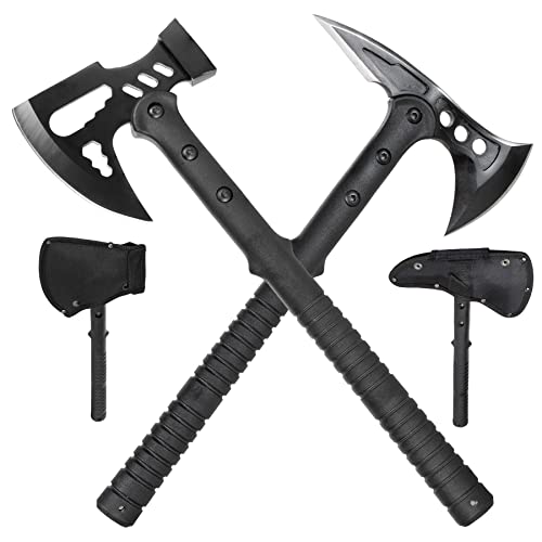 Set 2 Äxten 1x M48 Tactical Tomahawk mit Sanddorn - 1x Survival-Axt mit Hammer perfekt als Outdoor-Campingaxt - Axt mit Nylontasche