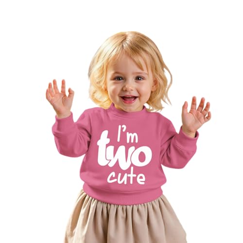 BOUTIKOME 2. Geburtstag Pullover für Mädchen I'm Two Cute Drucker Sweatshirt Zweiter Geburtstags Pulli Geburtstagsfeier Kleidung Herbst Winter Kinderkleidung Warmer Langarmshirt(Tiefrosa,2 Jahre)