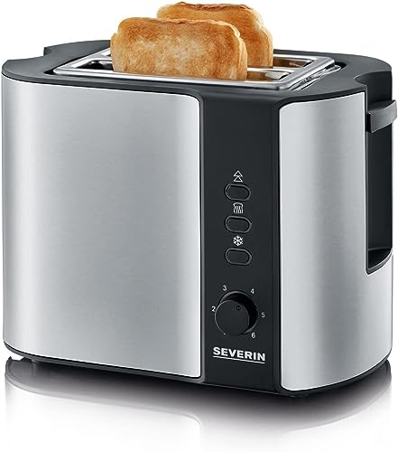 SEVERIN Automatik-Toaster, mit Brötchenaufsatz, hochwertiger Edelstahl Toaster zum Toasten, Auftauen und Erwärmen, 800 W, Edelstahl-gebürstet/schwarz, AT 2589