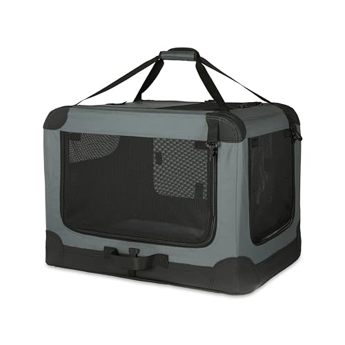 Amazon Basics 4-Türiger Faltbarer Reisezwinger für Hunde, Katzen, Kaninchen & andere Kleintiere, Grau, M 76 cm x 54 cm x 54 cm