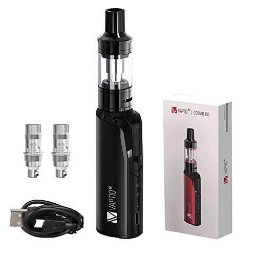 VAPTIO Cosmo Kit Elektronische Zigarette 1500 mAh 30W Power Vape Kit, Starter Kit mit 2,0 ml Cosmo Tank 2 Stück Cosmo Spule,No E Liquid No Nicotine (Schwarz)