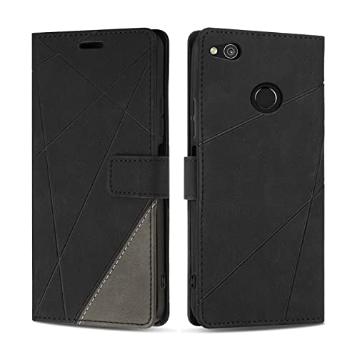 SONWO Hülle für Huawei P8 Lite 2017, Premium PU Leder Handyhülle Flip Case Wallet Silikon Schutzhülle Klapphülle für Huawei P8 Lite 2017, Schwarz