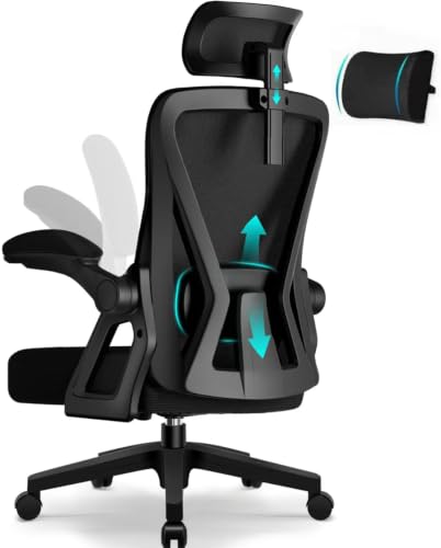 Airchros Bürostuhl,Bürostuhl Ergonomisch mit Verstellbarer Kopfstütze,Armlehnen und Lendenwirbelstütze, Schreibtischstuhl Drehstuhl Wippfunktion bis 135°,Chefsessel Rückenschonend, 150kg