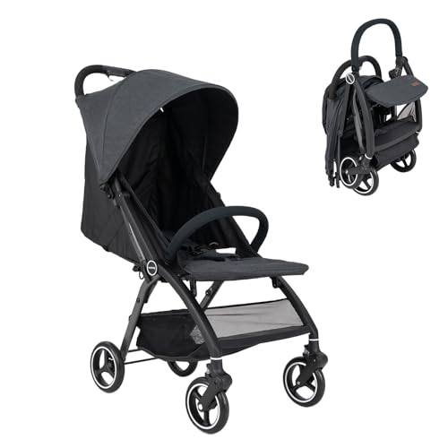 DREAMADE Kinderwagen, Buggy faltbar & tragbar mit verstellbarer Rückenlehne, Reisebuggy mit EVA-Räder, Bremse, Verdeck & 5-Punkt-Sicherheitsgurt, schnelles Zusammenklappen, bis 15 kg (Grau)