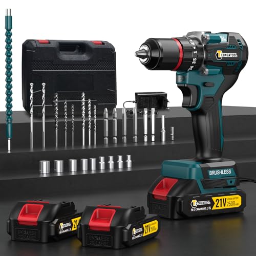 Akkuschrauber Bürstenlos 21V Akku Bohrschrauber Set 35+3 Drehmomentstufen Klein Akkubohrer 55N.m mit 2*2.5Ah Akku und Ladegerät Bohrmaschine mit 1/2