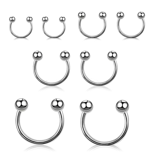 Oykrueats 8 Stück Septum Piercing Silber,Smiley Piercing für Frauen Herren,6/8/10/12 mm Hufeisen Piercing Jewelry Titan,Nasenpiercing Septum Ring für Freundinnen Geburtstags,Weihnachts,Geschenk