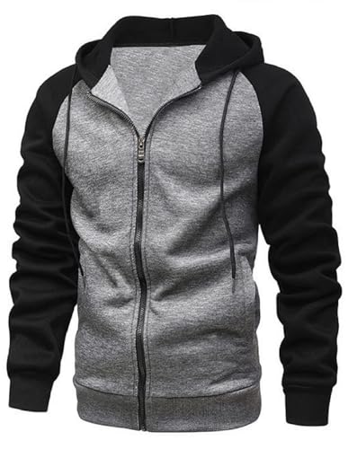 YawYews Sweatjacke Herren Zipper Hoodie Kapuzenjacke Herren Sweatjacke Mit Kapuze Sweatshirt Jacke Reißverschluss Grau L