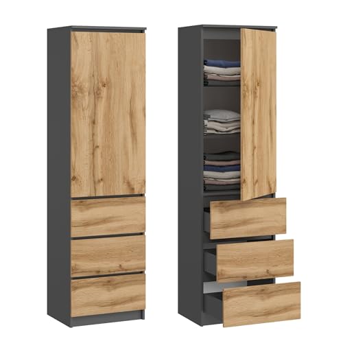 Home Collective Kleiderschrank, Garderobenschrank, Mehrzweckschrank mit 3 Einlegeböden & 3 Schubladen | Schrank für Schlafzimmer, Flur oder Arbeitszimmer | 50x40x180 cm (BxTxH) | Anthrazit-Eiche