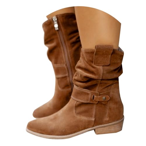 Generisch Stiefeletten Damen Sommerstiefel Stiefel Schuhe Wildleder Cowboystiefel Sommer Halbstiefel Mit Absatz Herbstschuhe Ankle Boots Halbhoch Damenstiefel Flach Bequemer Elegant Kurzstiefel